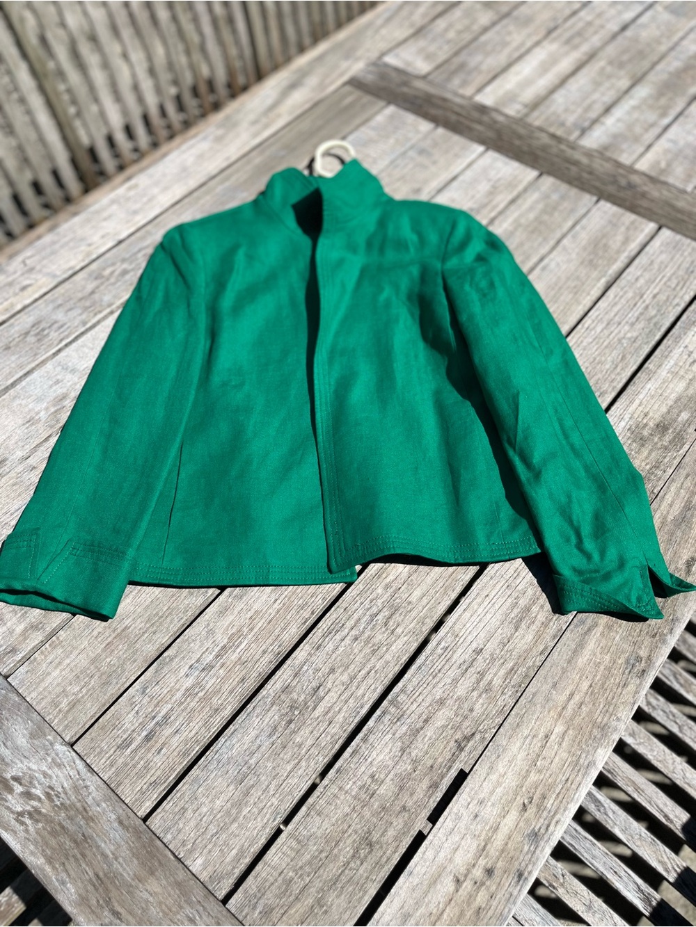 TALBOTS. EMERALD GREEN LINEN OPEN JACKET BLAZER. LINED. SIZE 6